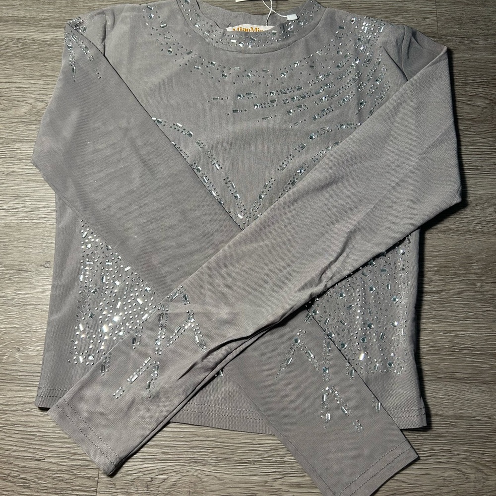 Gray Long Sleeve Top with Sequins